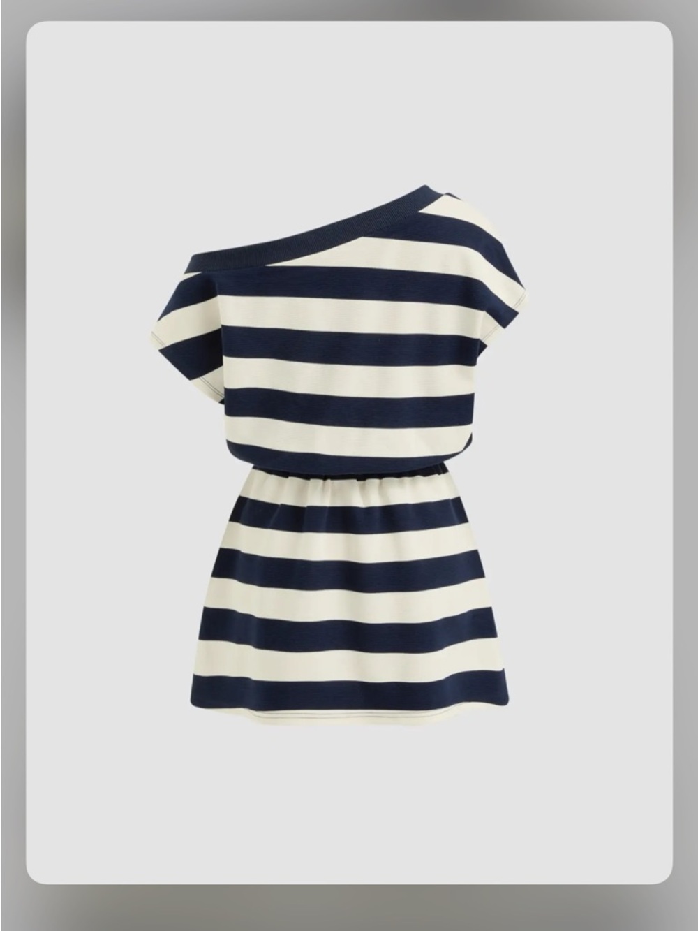Cider Navy and White Striped One-Shoulder Dress